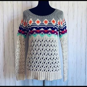 American Eagle Colorful Open Knit Geometric Sweater